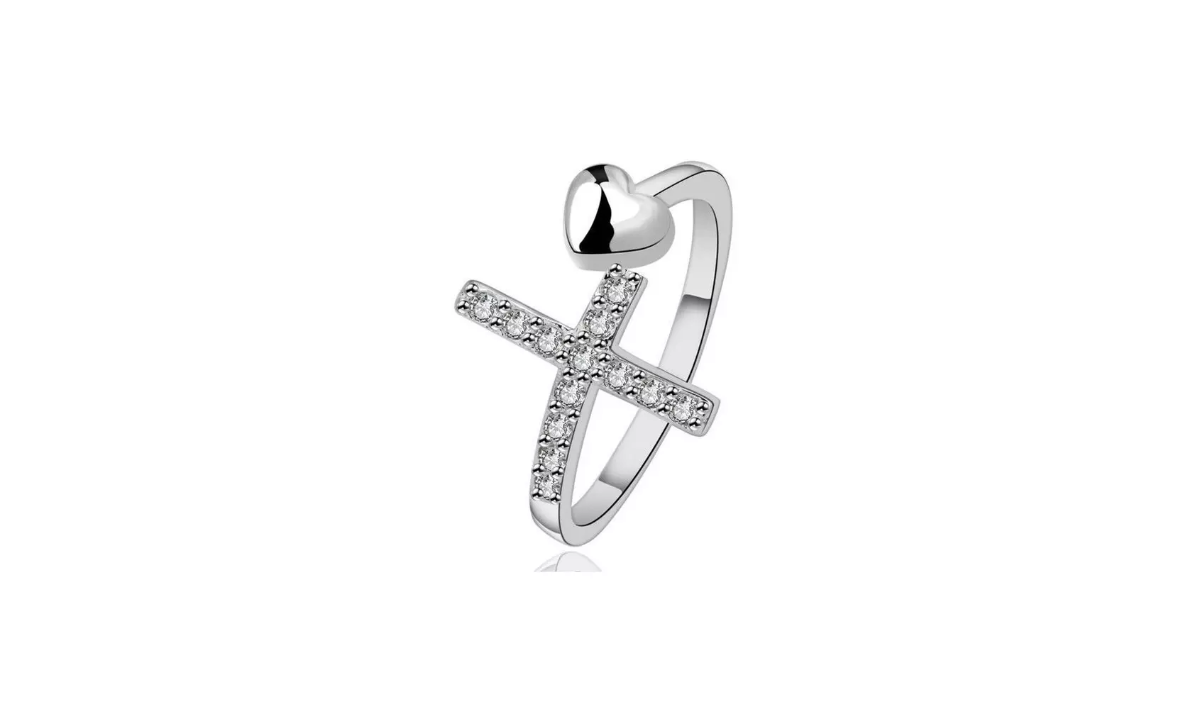 18K Gold Plated Crystal Cross and Heart Eternity Band - Second Medium