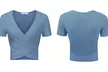 Doublju Women's V-Neck Short Sleeve Surplice Crop Top - Second Medium