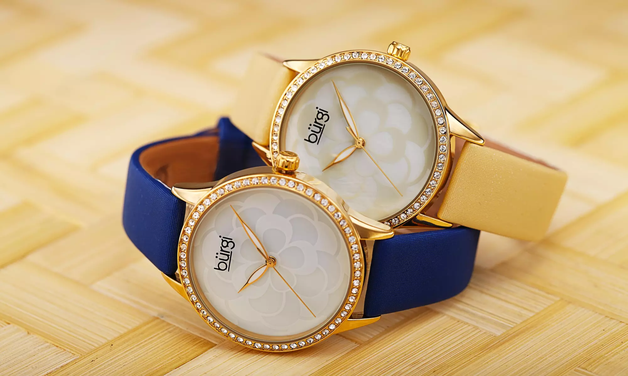 Women's Burgi Floral Dial Design  Leather Watch With Crystals From Swarovski - Primary Image