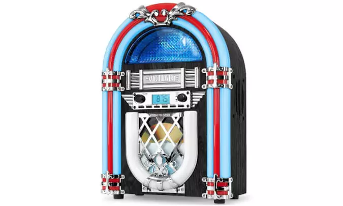 Victrola Retro Desktop Bluetooth Jukebox with CD Player FM Radio LED Lights - Primary Image
