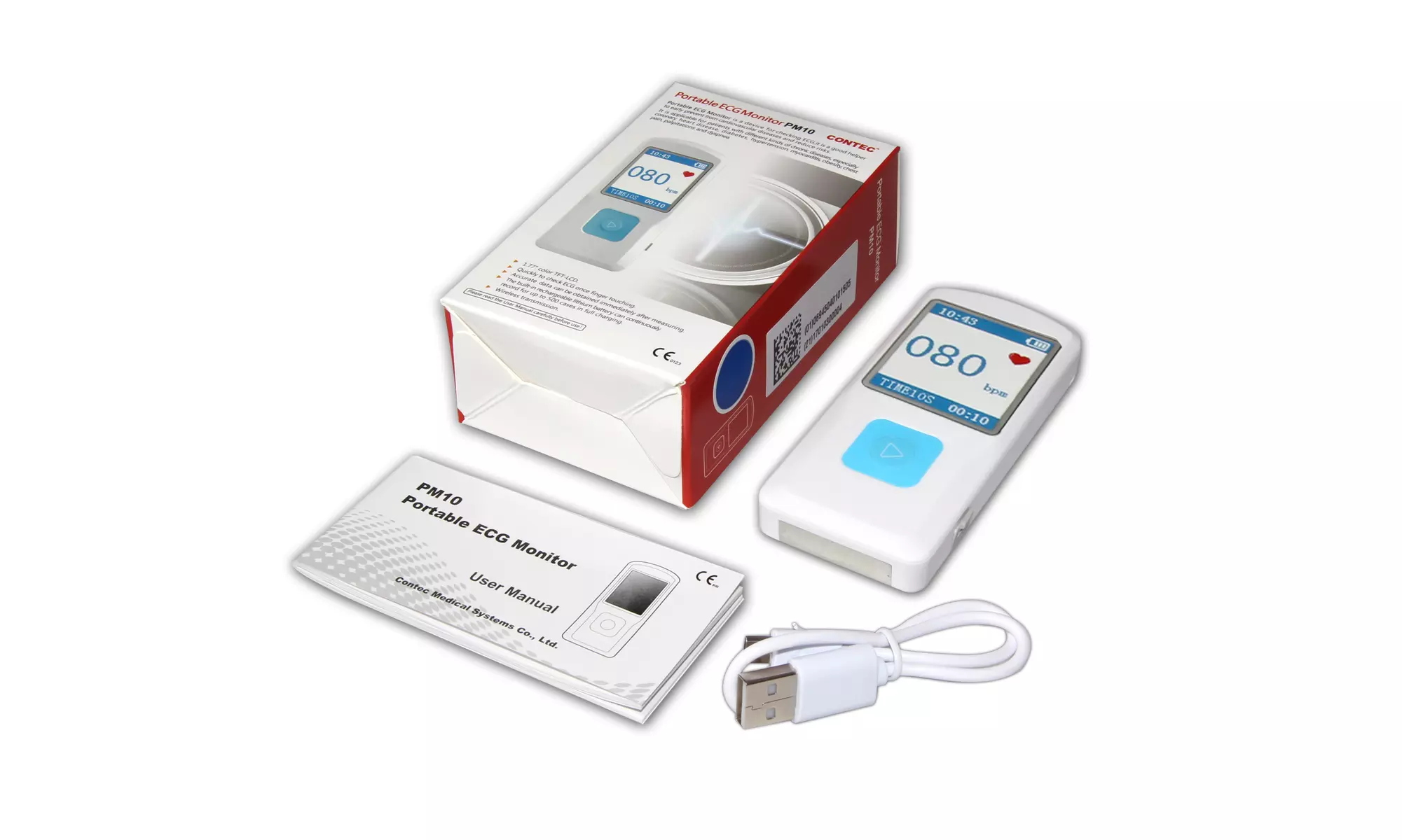 PM10 Handheld Portable ECG EKG Machine Heart Beat Monitor LCD USB Bluetooth - Primary Image