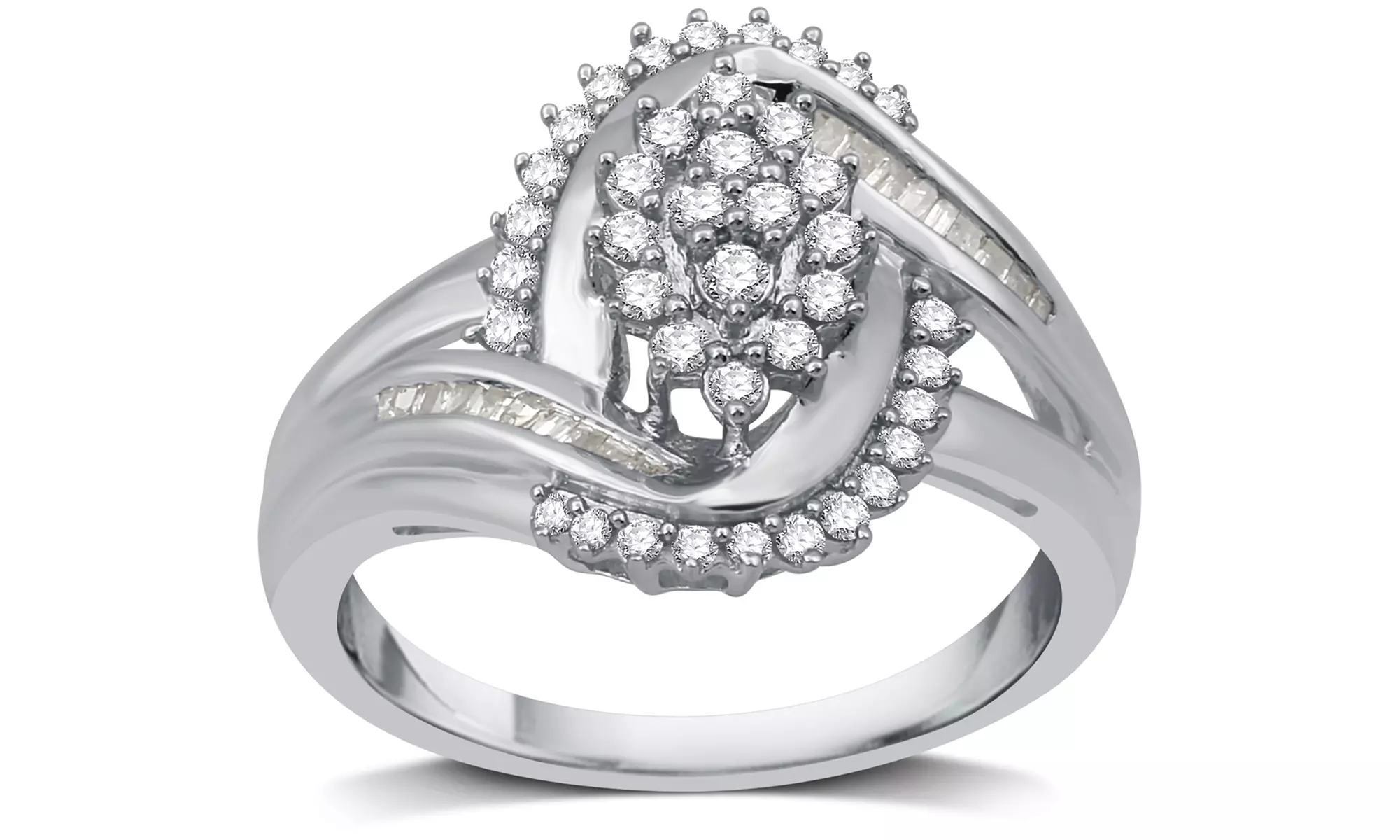 1/2 CTTW Diamond Cocktail-Cluster Fashion Ring in Sterling Silver By DeCarat - Primary Image
