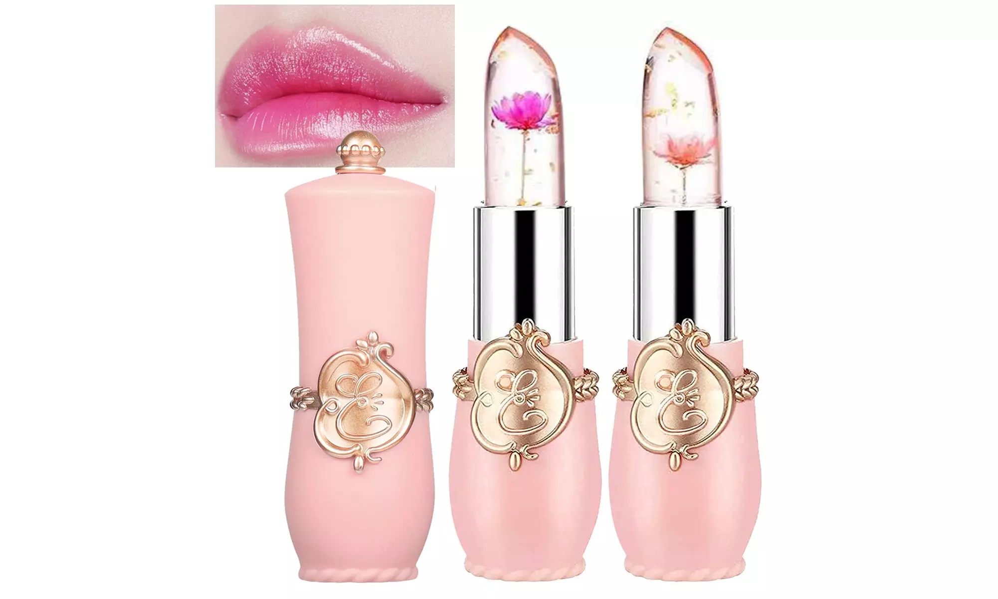 2Pcs Crystal Flower Jelly Lipstick Magic Temperature Color Change Lipstick Clear - Primary Image
