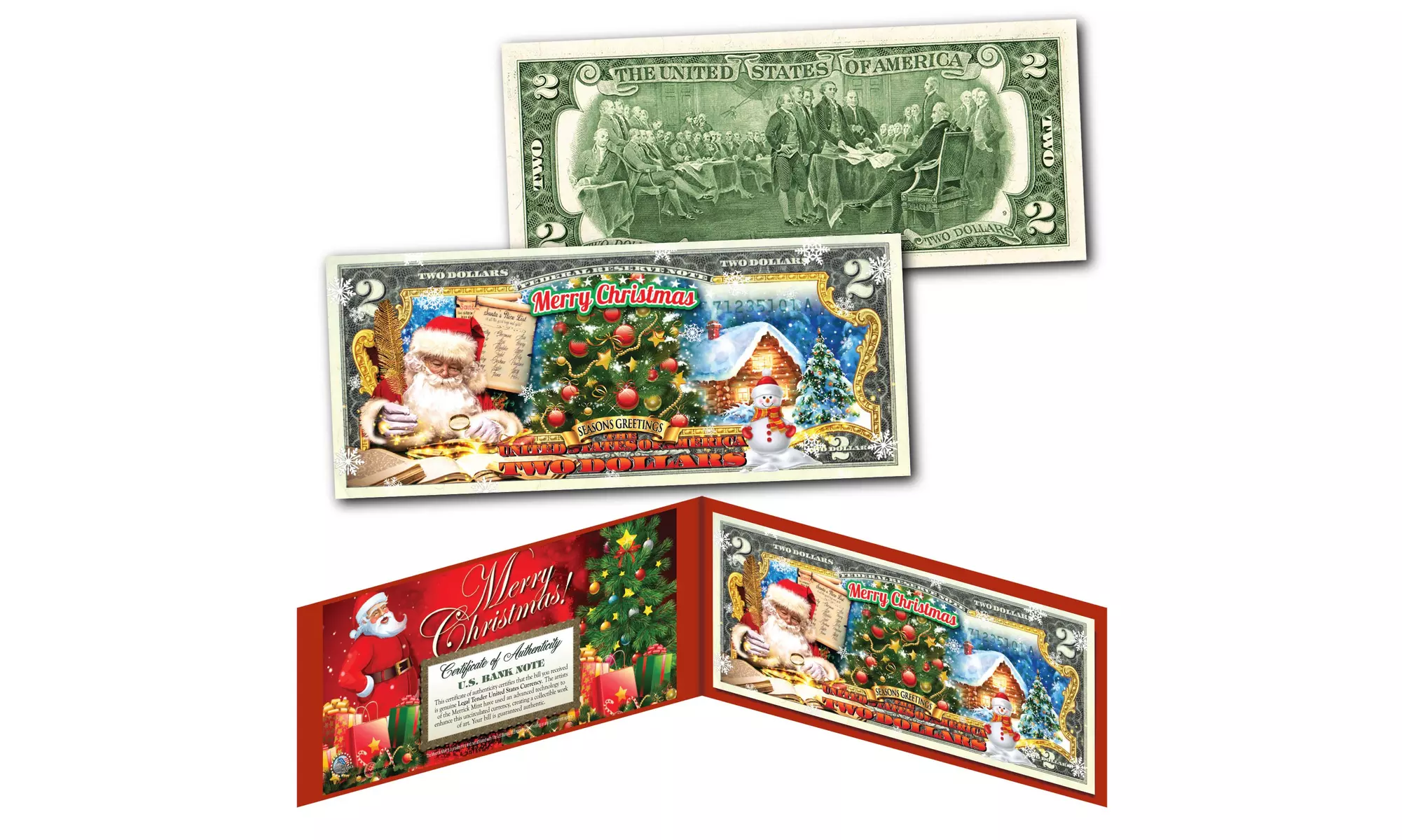 MERRY CHRISTMAS 2020 Genuine Legal Tender US 2 Dollar Bill - Santa's Nice List - Primary Image