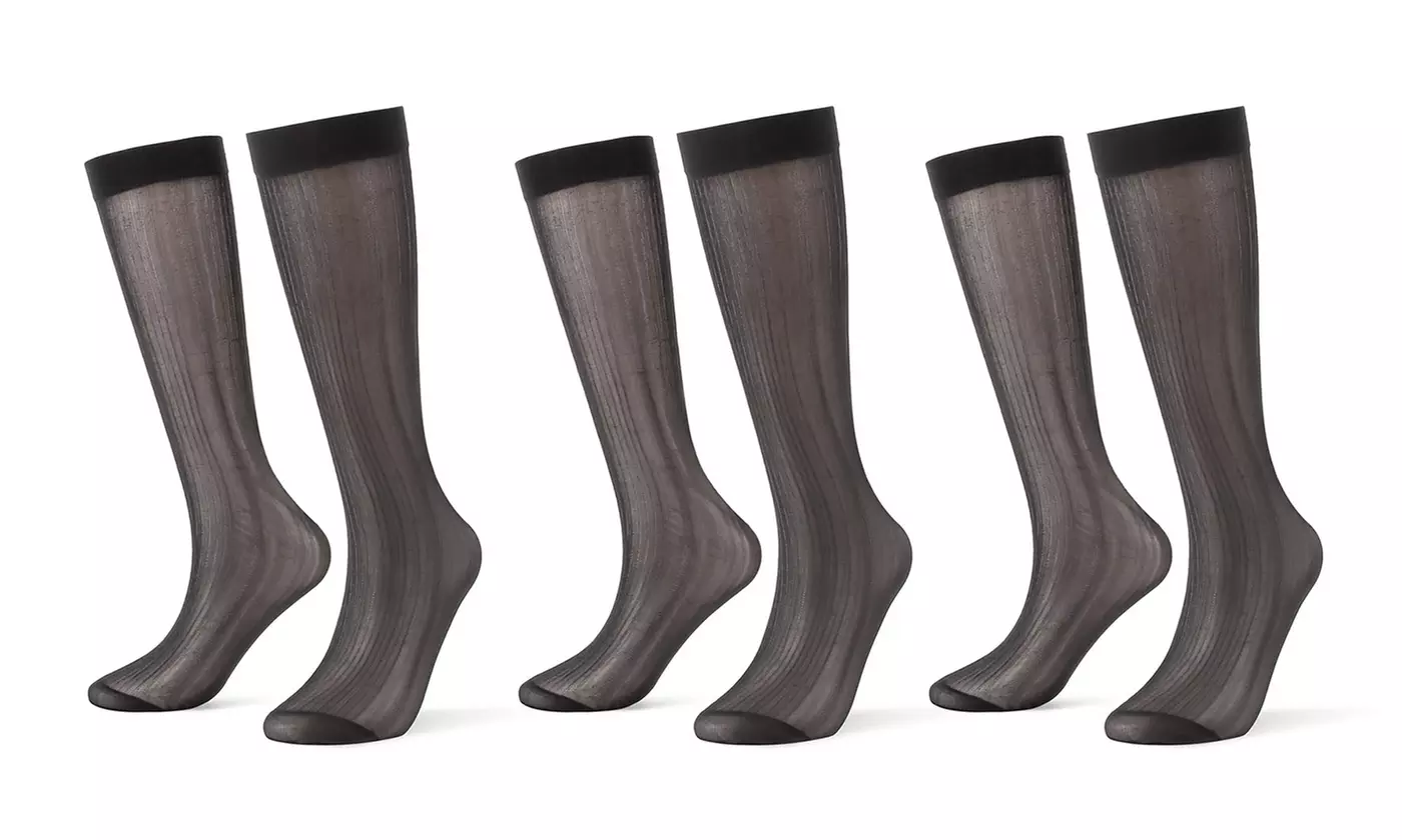 Wide Striped Sheer Dress Sock Silk High Thin Breathable Socks