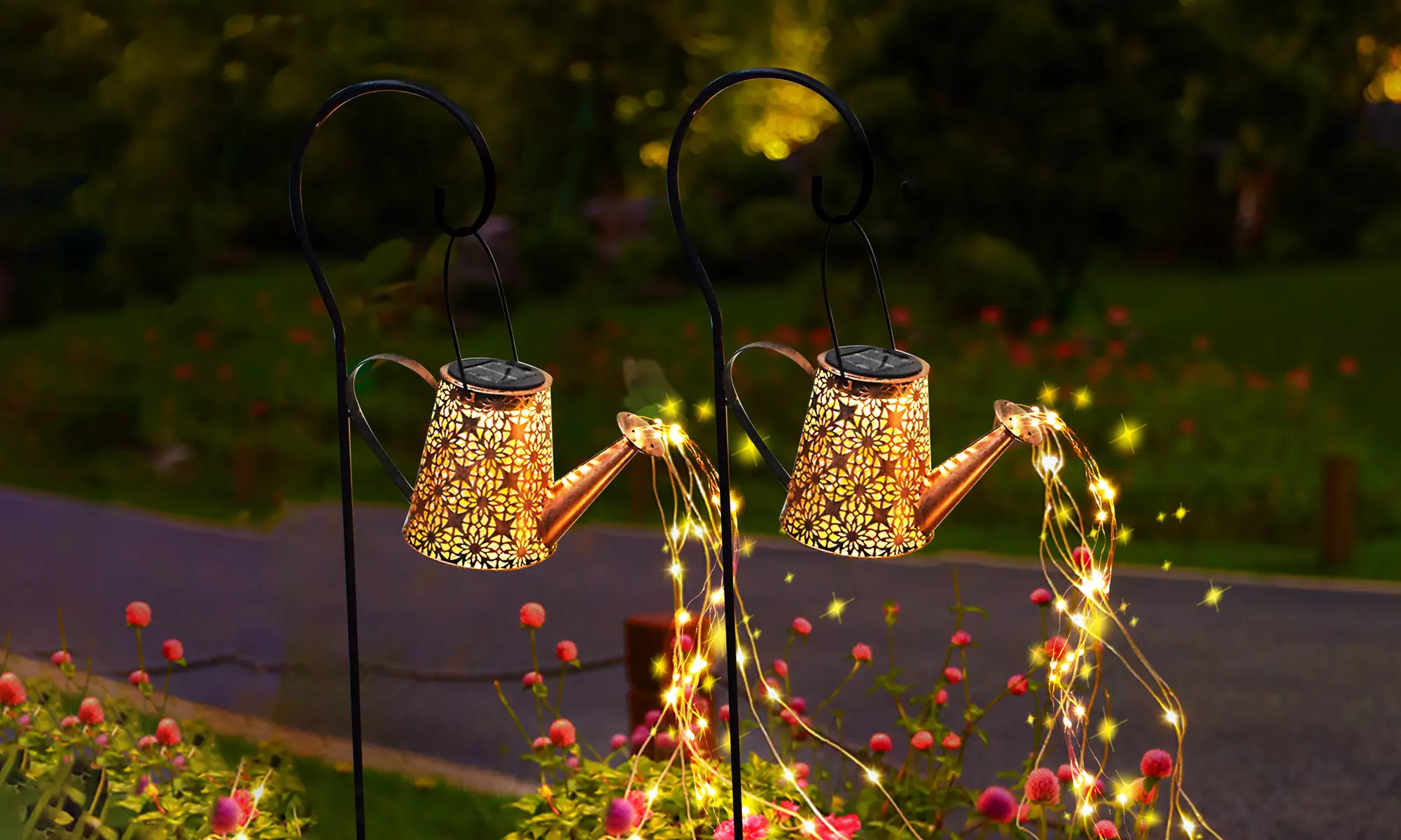 2 Pack Solar Halloween Lights Solar Watering Can Light for Halloween Decorations