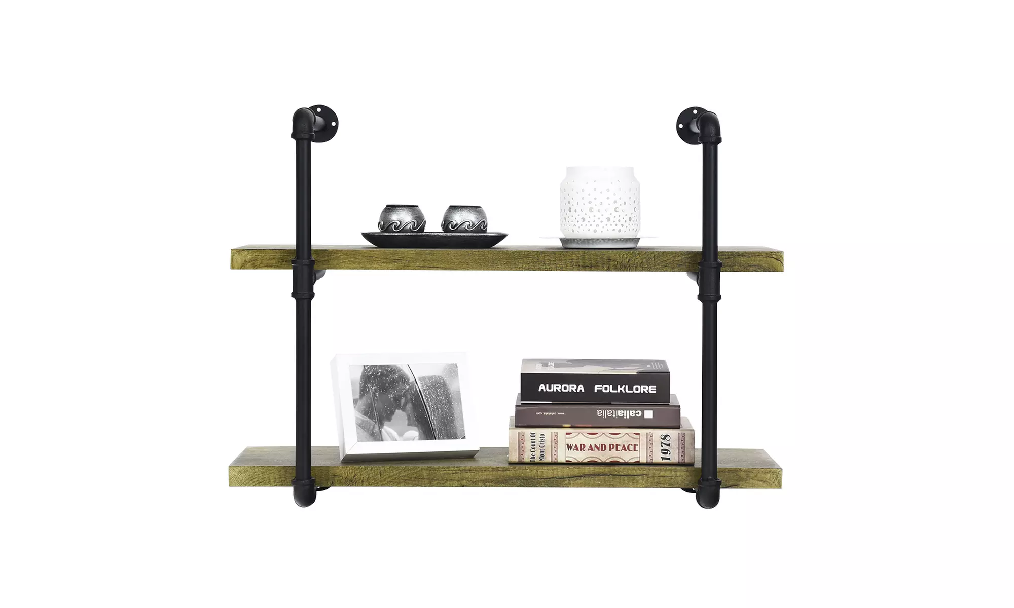2/3/4/6-Shelf Rustic Pipe Shelving Unit, Vintage Industrial Pipe Wall Shelf Wood - Primary Image