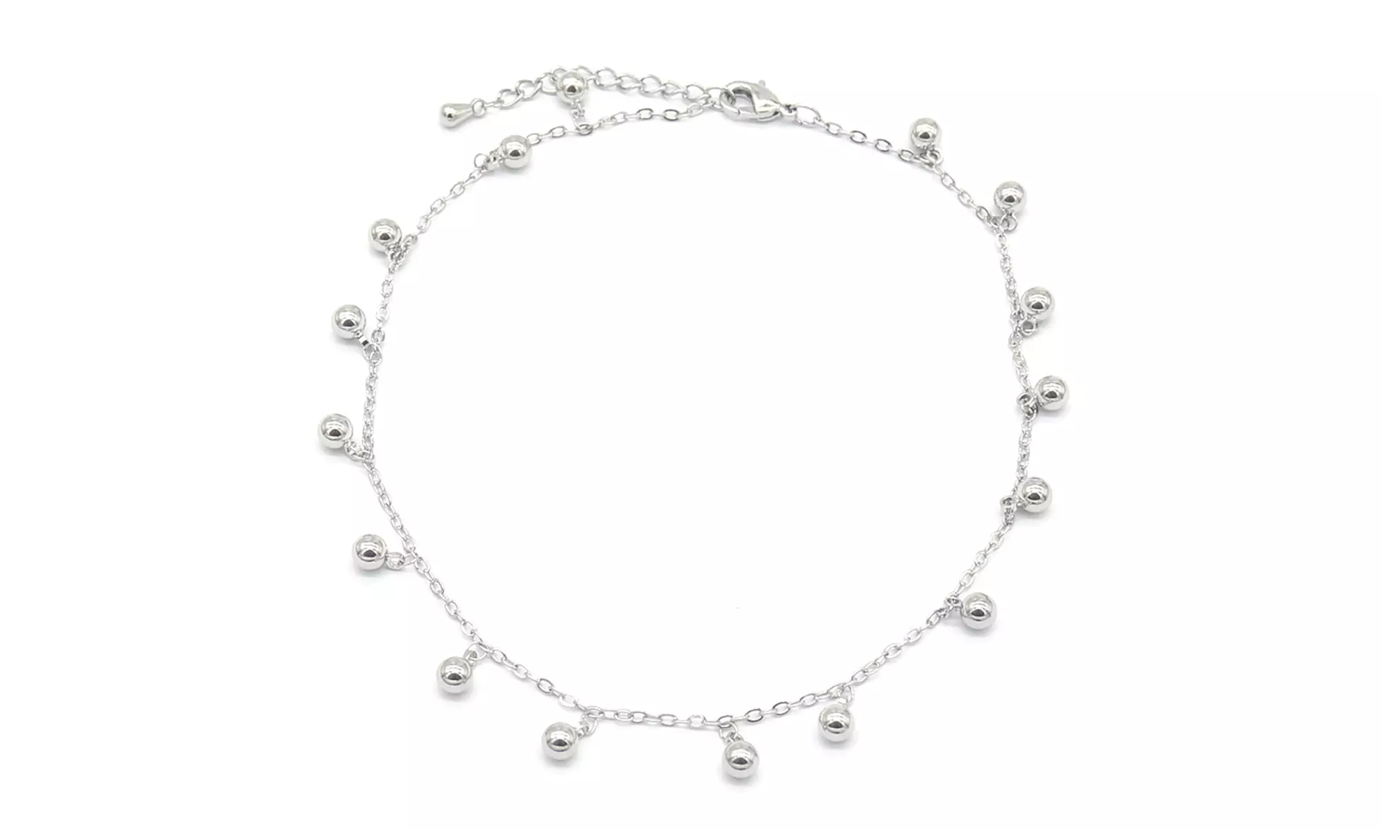 Ball Bead Station Anklet in 14K White Gold Plated - Primary Image