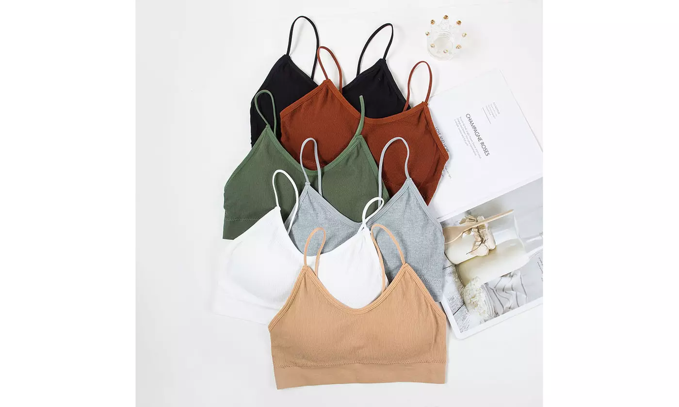 3 Pieces Women's V-Neck Padded Seamless Straps Bralette Cami Bras