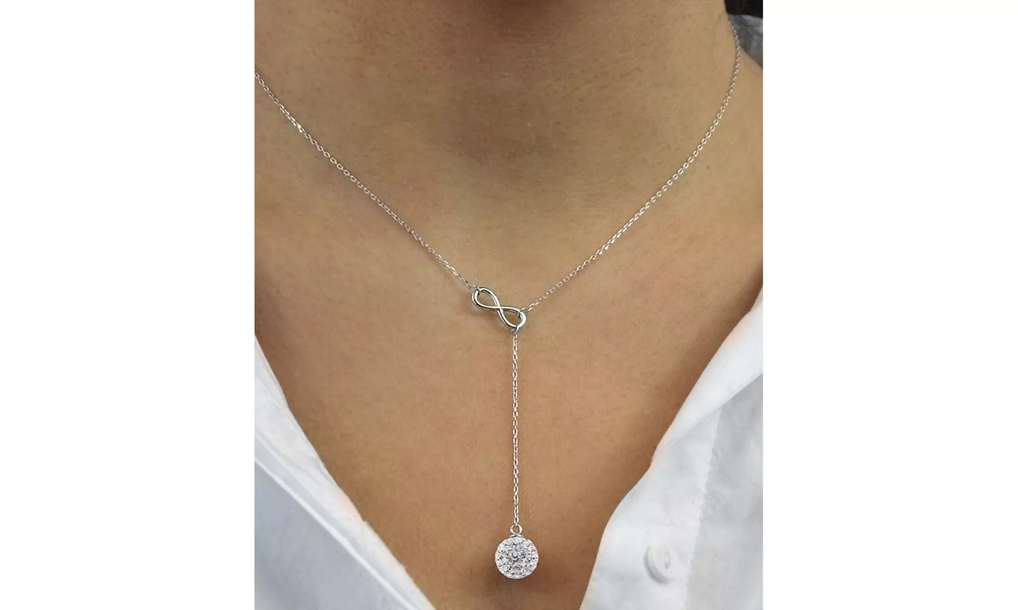 18K White Gold Lariat Ball Drop Necklace with crystals from Swarovski