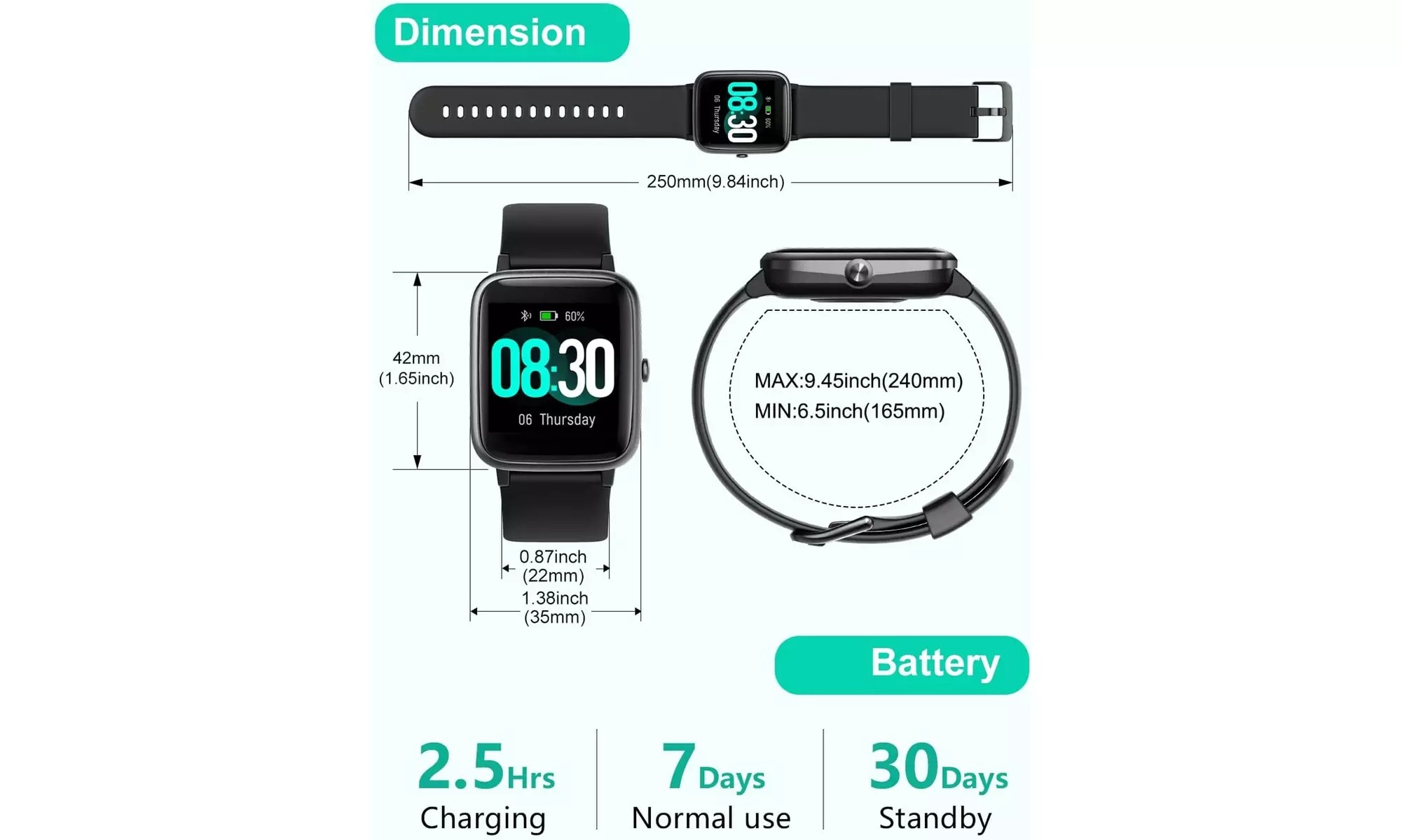 GRV Smart Watch for iOS and Android Phones, Watches for Men Women - Second Medium