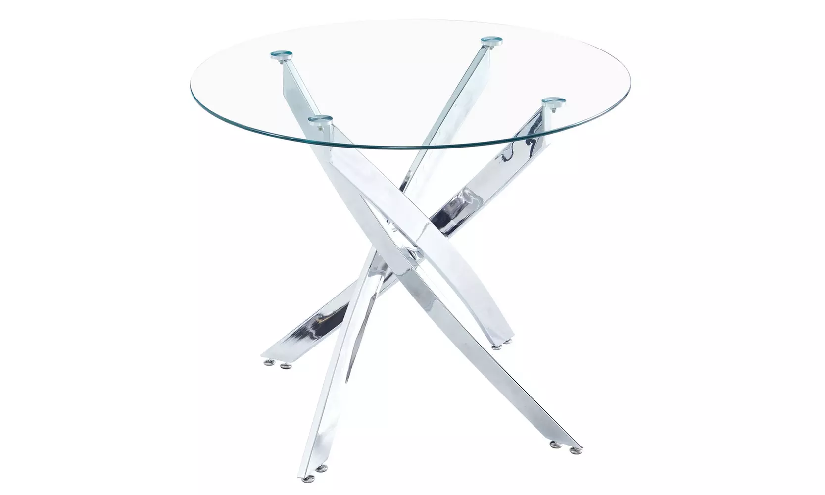 Round Glass Dining Table Transparent Glass Table Leg Cross Design - Primary Image