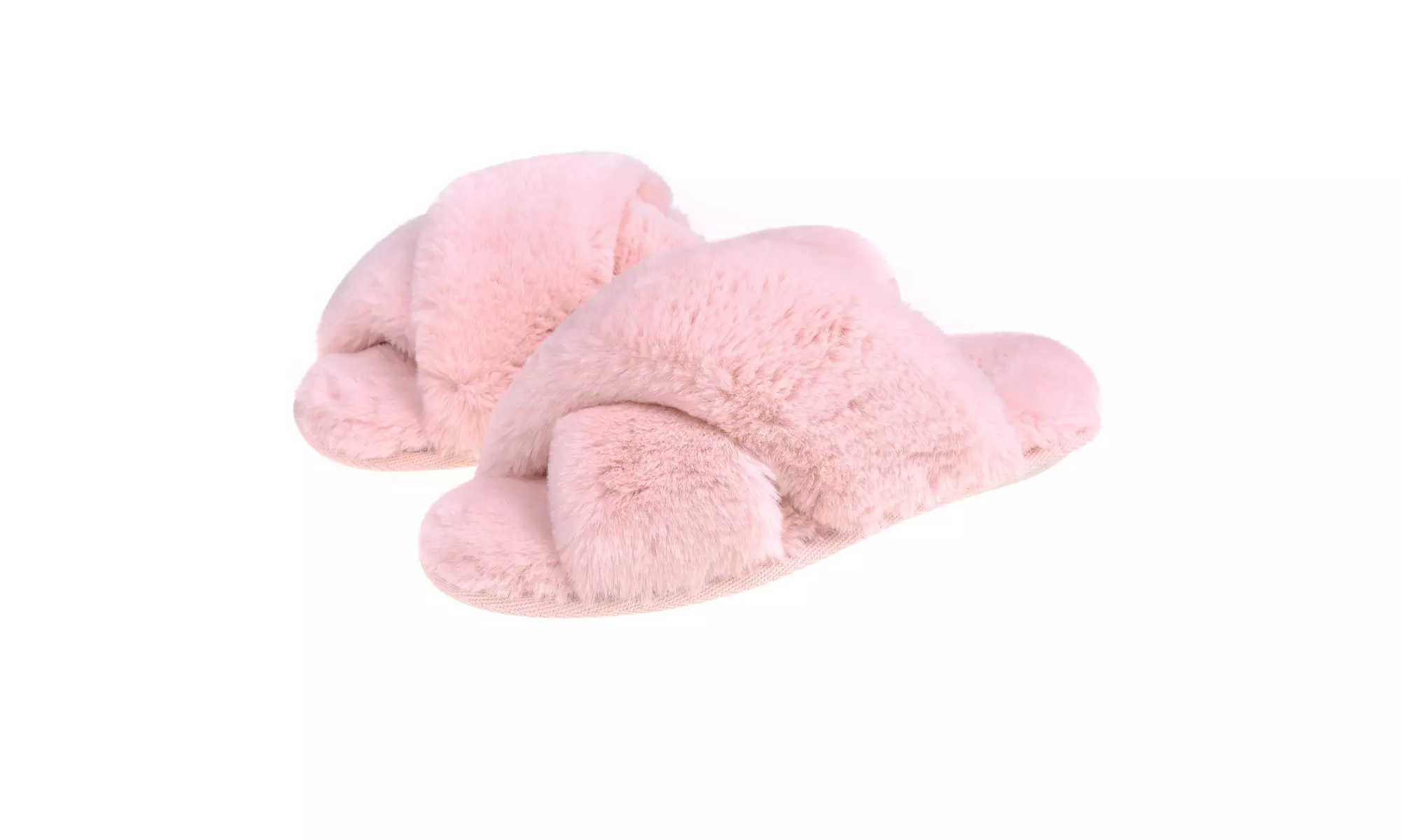 Womens Faux Fur Cross Slide Slippers Warm Memory Foam Indoor Outdoor Shoes