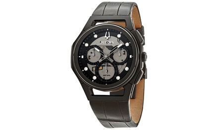 Bulova curv leather strap men's watch sale