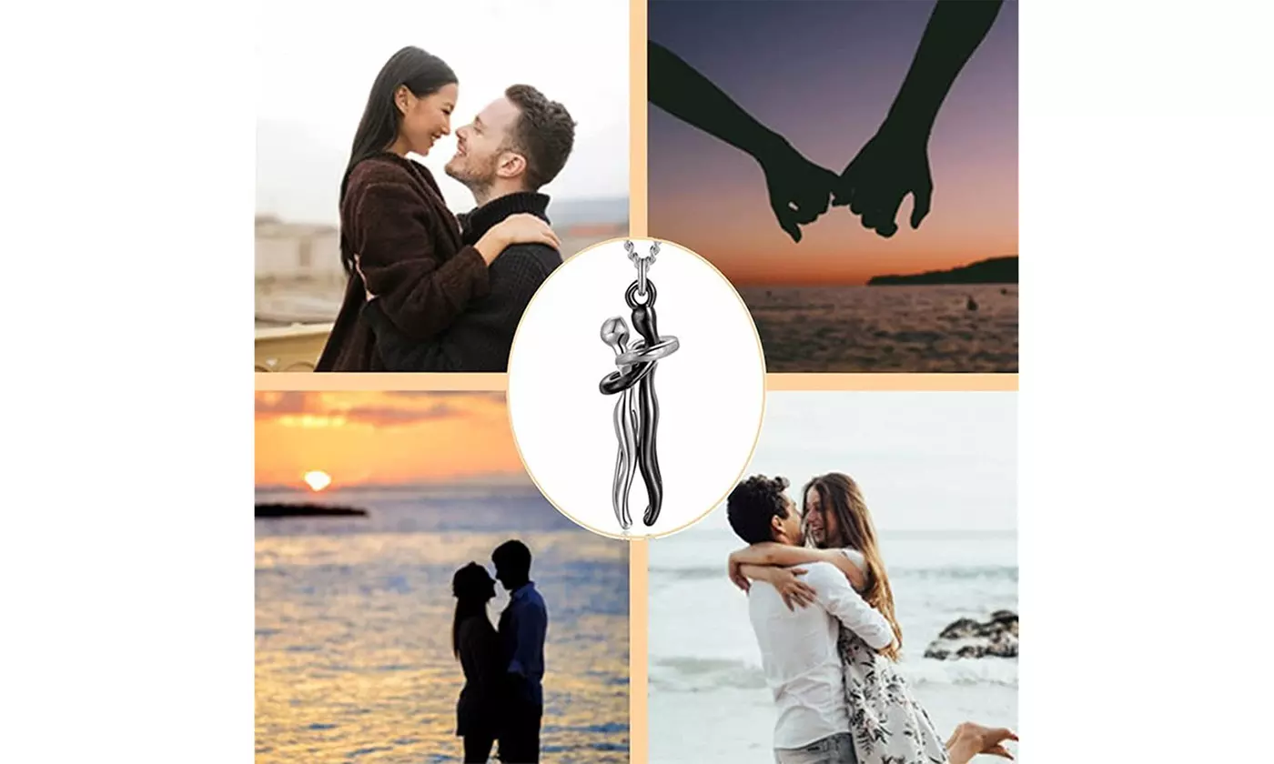 Two Lovers Affectionate Hug Necklace for Couples