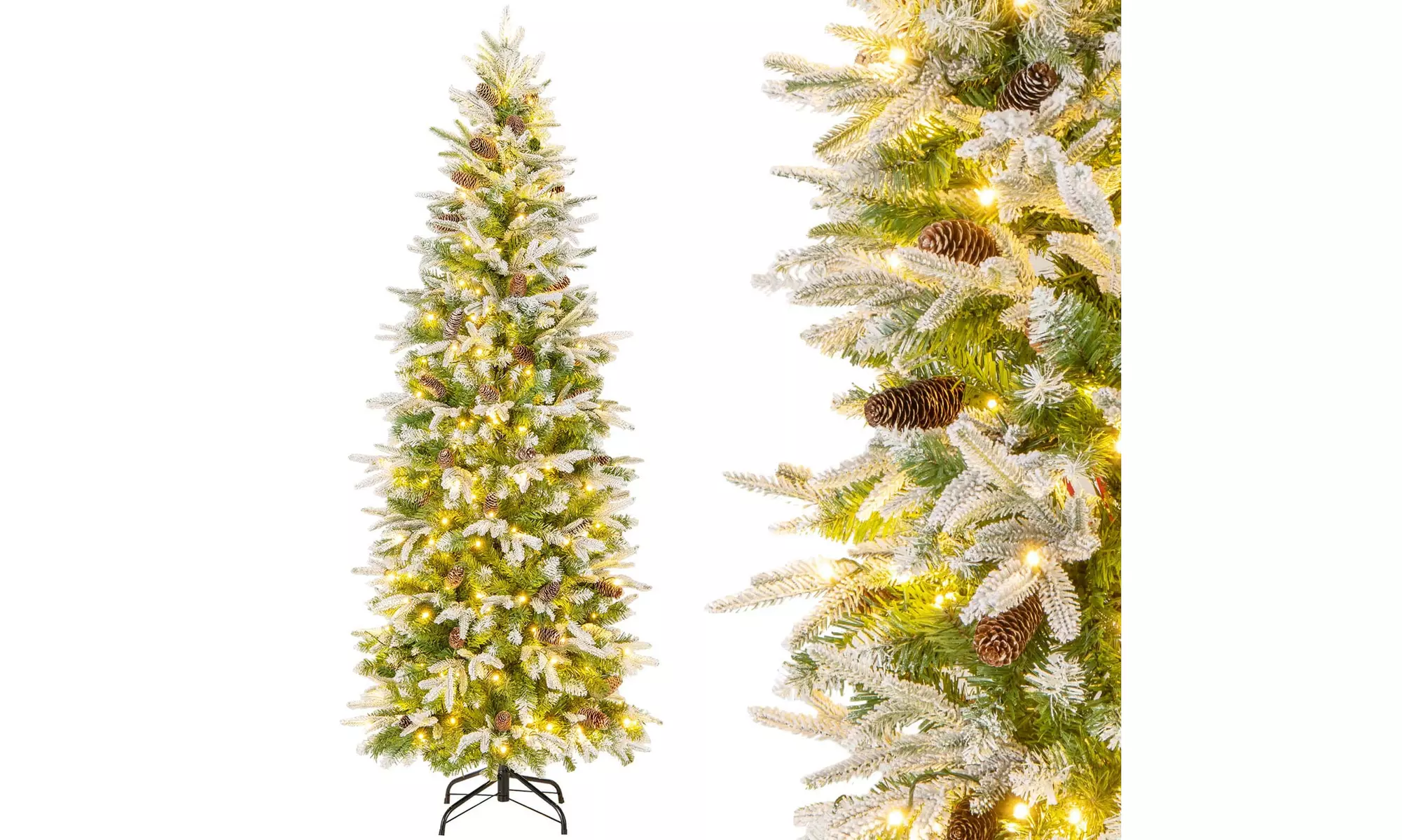 Costway 6/7.5/9 FT Christmas Tree with PE PVC Branch Tips Warm White LED Lights