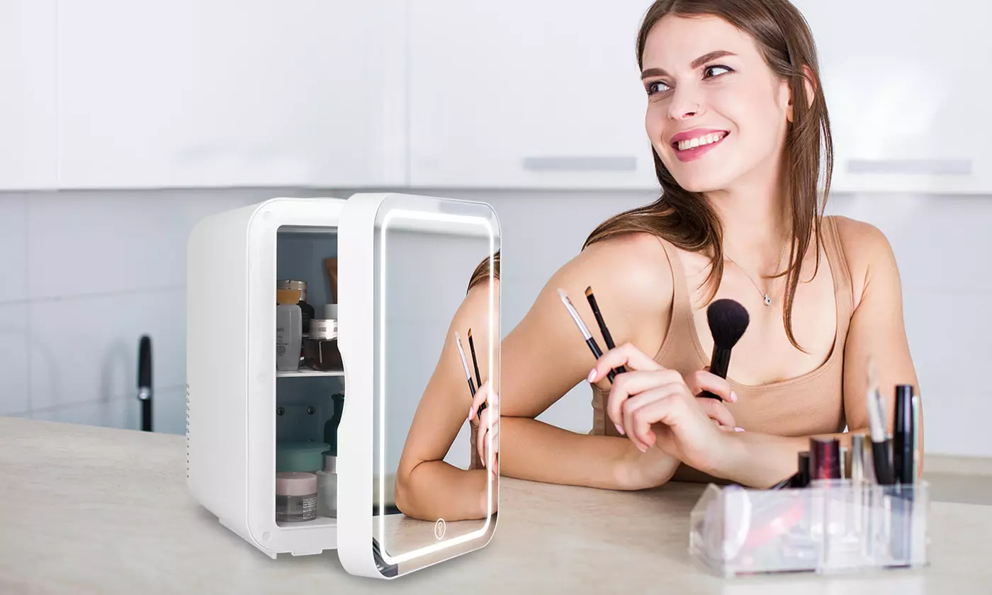 iMounTEK 6L Beauty Mini Fridge Makeup Skincare Cooler with Mirror & LED Light - Primary Image