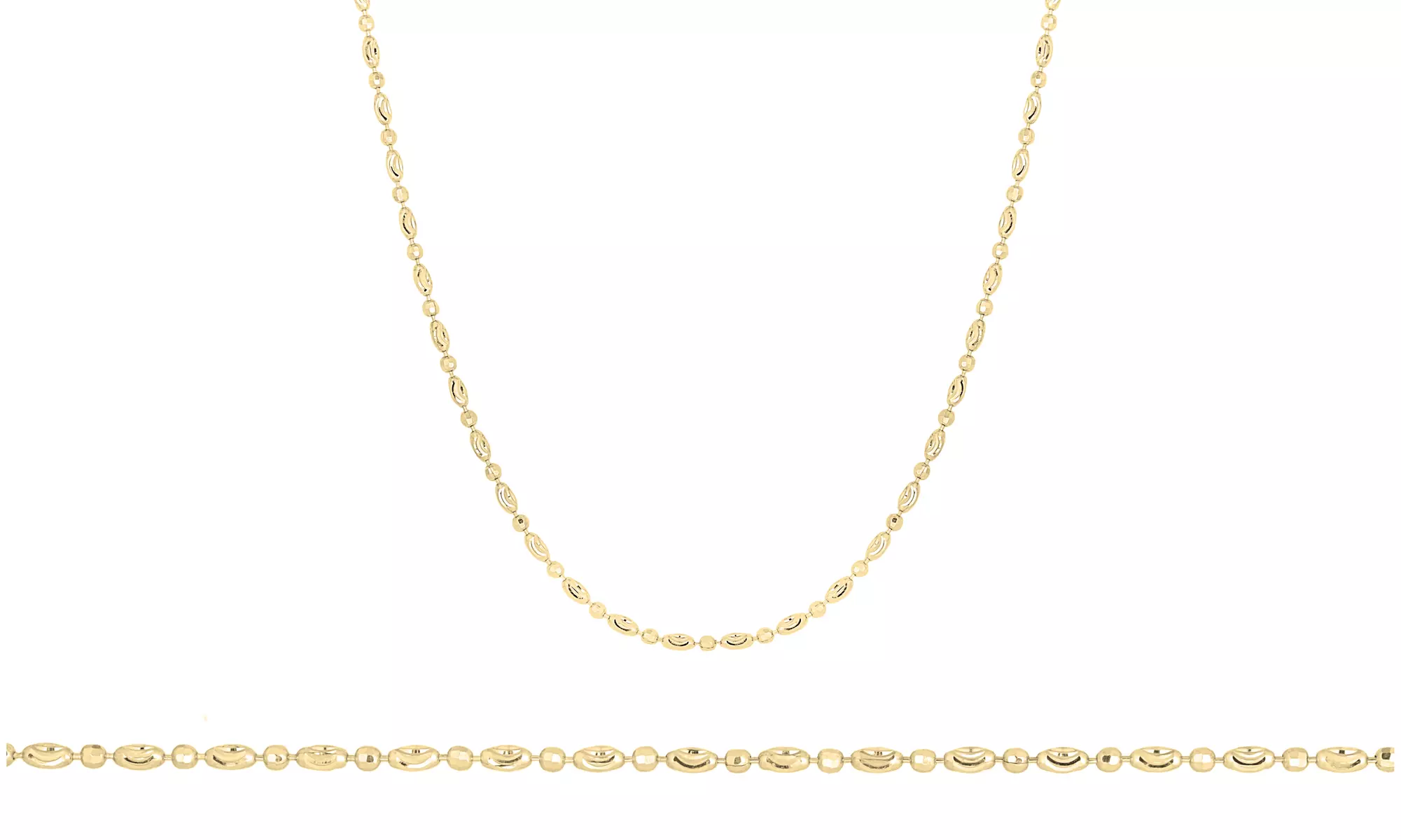 Italian Moon Cut Oval and Round Bead chain in Solid Sterling Silver  - Primary Image
