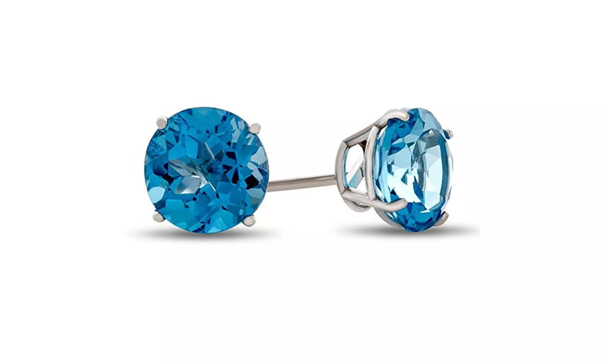 Paris Jewelry 10k White Gold Plated Round 7mm Blue Topaz Stud Earrings - Primary Image