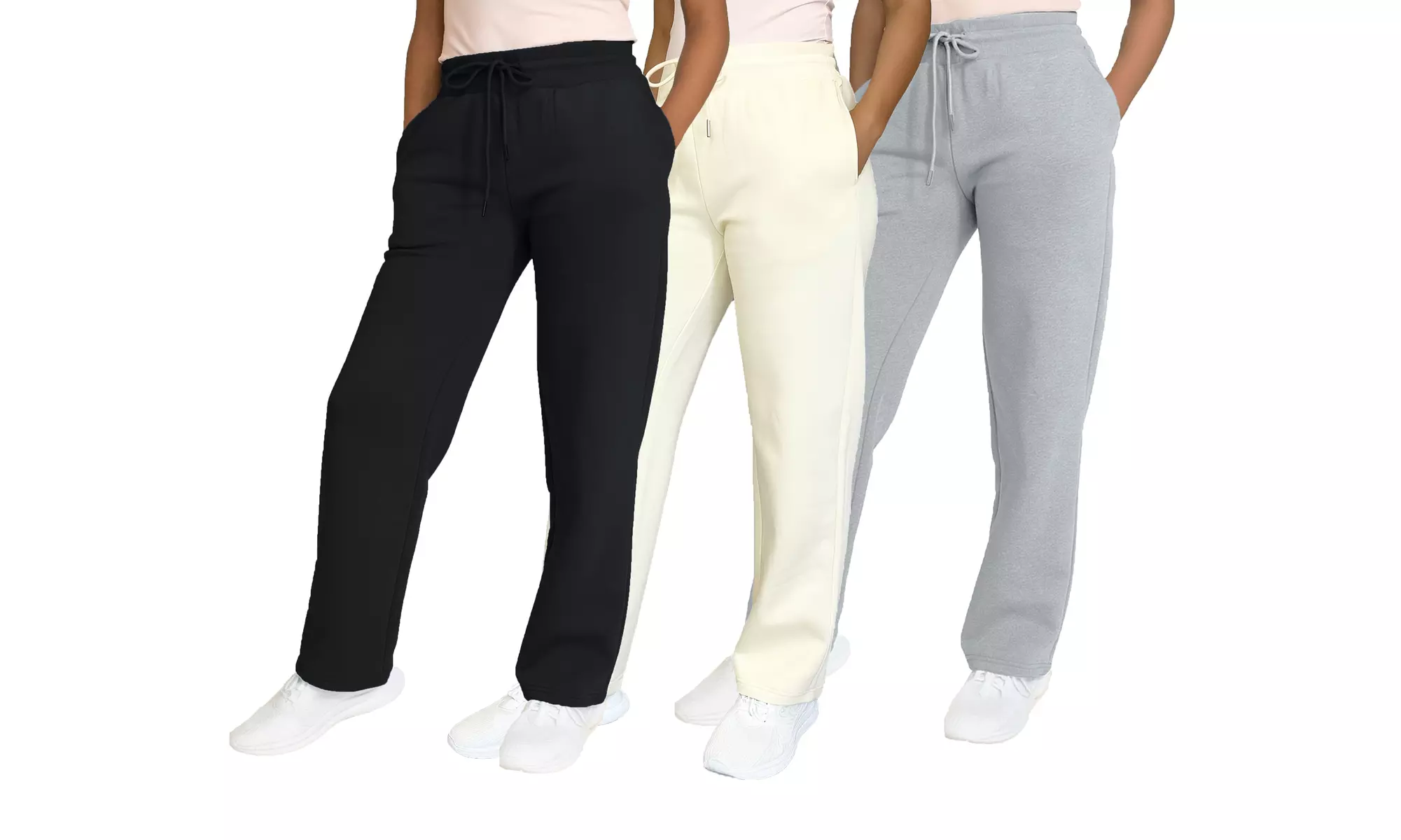 3-Pack Women's Heavyweight Wide-Leg Fleece Sweatpants - Loose Fit with Pockets