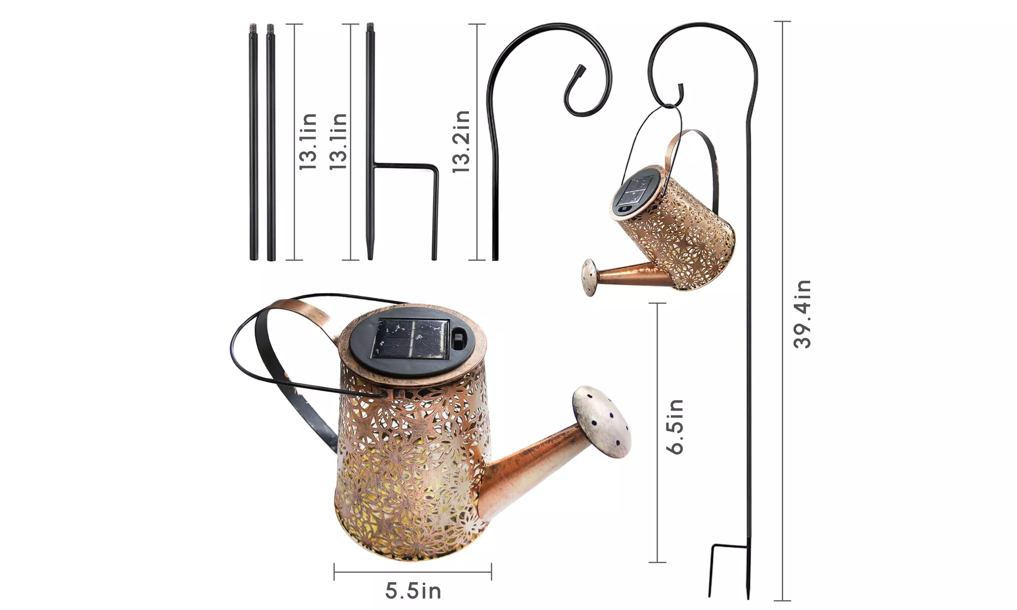 Solar Watering Can with Light Crackle Glass Globe Stake Lights for Garden Patio
