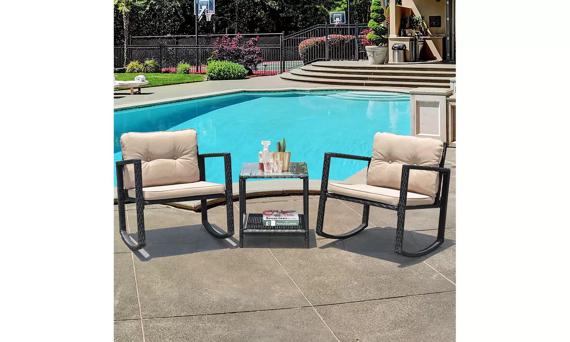 3-Piece Patio Wicker Bistro Furniture Set w/ 2 Rocking Chairs - Primary Image
