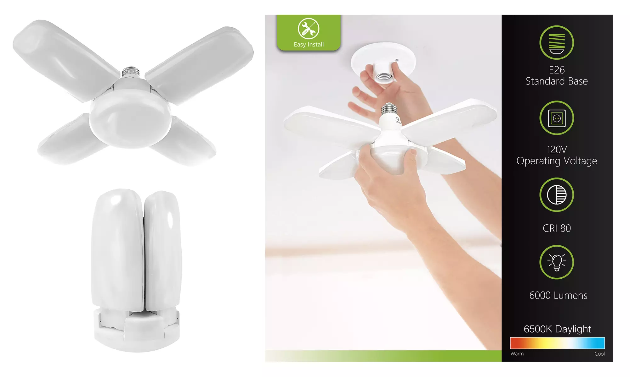 4 Pack - 6000 Lumen LED 4-Panel Universal Bulb with E26 Extension - Primary Image