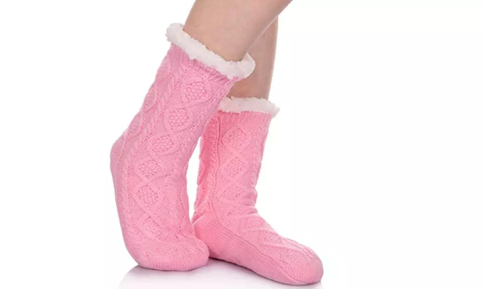 Women Cable Knit Slipper Socks - Super Soft Warm Home  Winter Socks - Second Medium