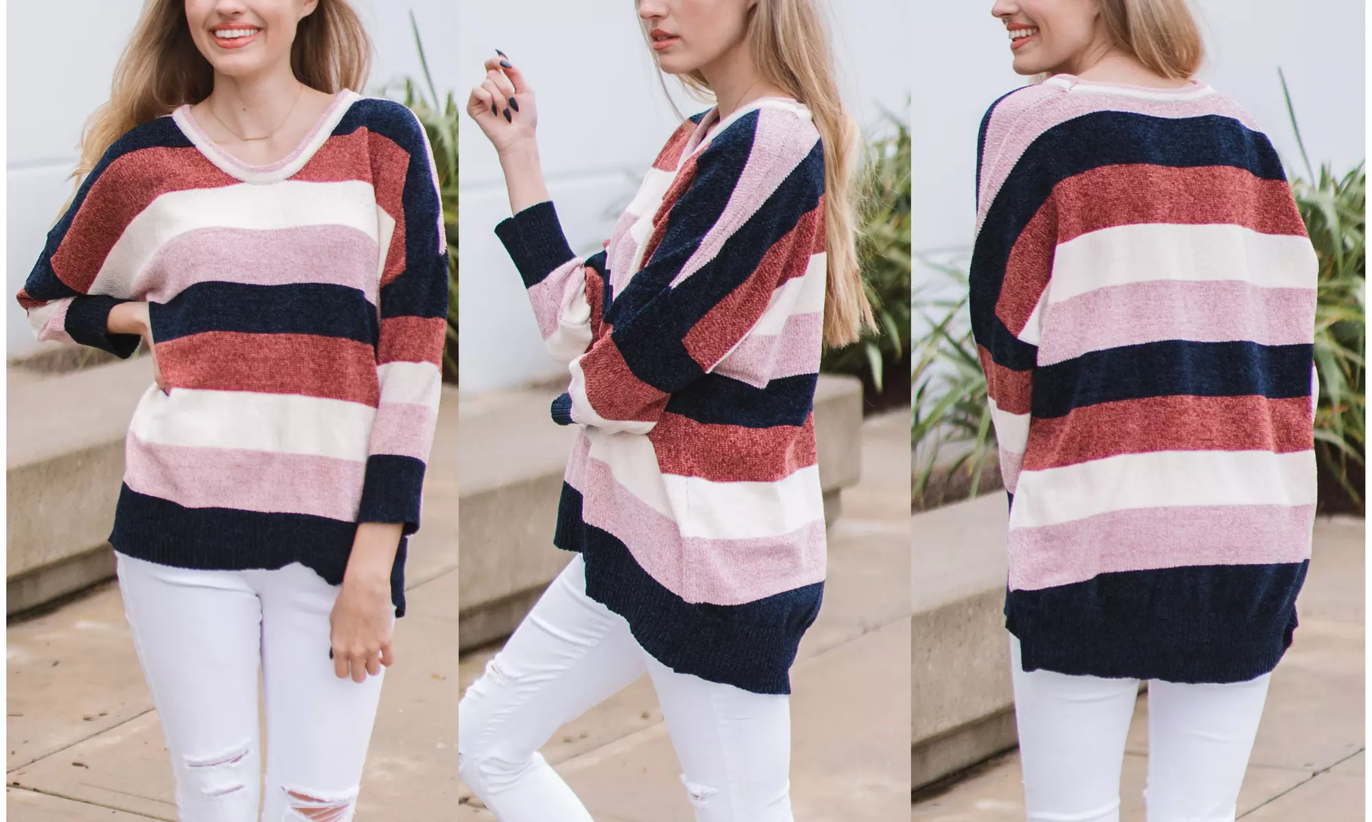 Reflection Women's Chenille Striped Lightweight Sweater. Plus Sizes Available. - Primary Image