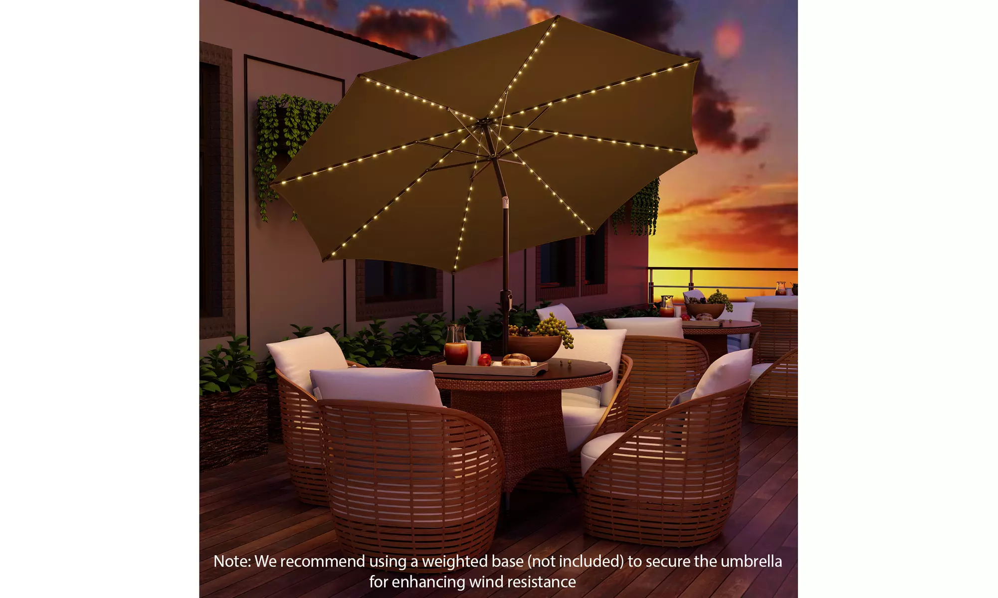 Costway 10 FT LED Solar Lighted Patio Umbrella With Crank Tilt