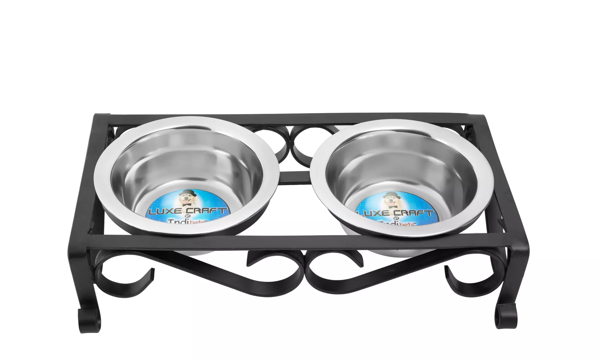 Indipets Fancy Wrought Iron Elevated Feeder with Bowls
