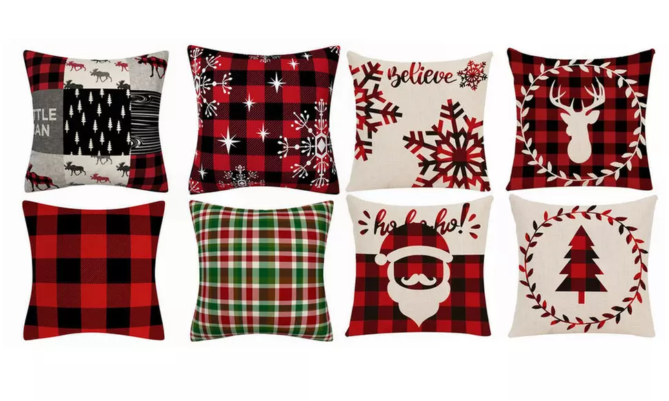 Christmas Santa Plaid Pillow Case Farmhouse Sofa Throw Cushion Cover - Primary Image