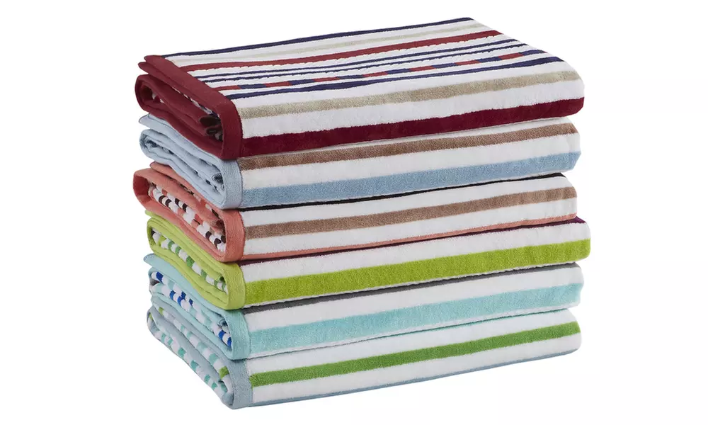 Superior 2 Piece Stitch Striped Cotton Quick Drying Extra Soft Beach Towel Set - Primary Image