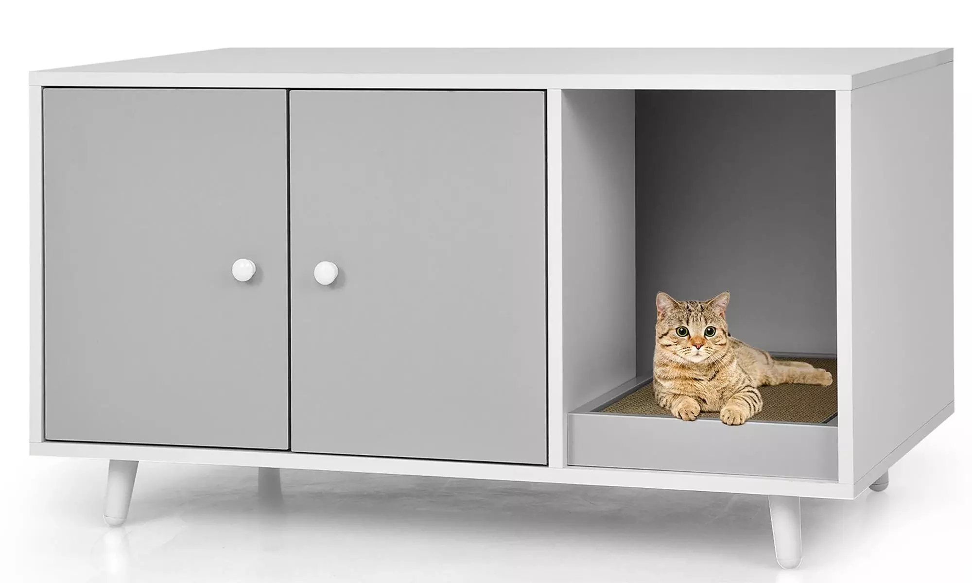 Costway Cat Litter Box Enclosure Cat Washroom Hidden Litter Box Enclosure Grey - Primary Image