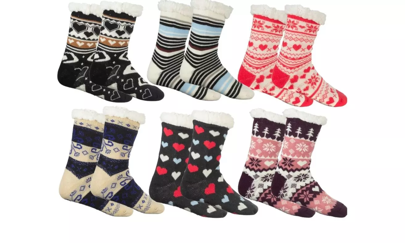 (3-Pairs) Women's Assorted Soft Valentine's Day Fluffy Sherpa Slipper Socks  - Primary Image