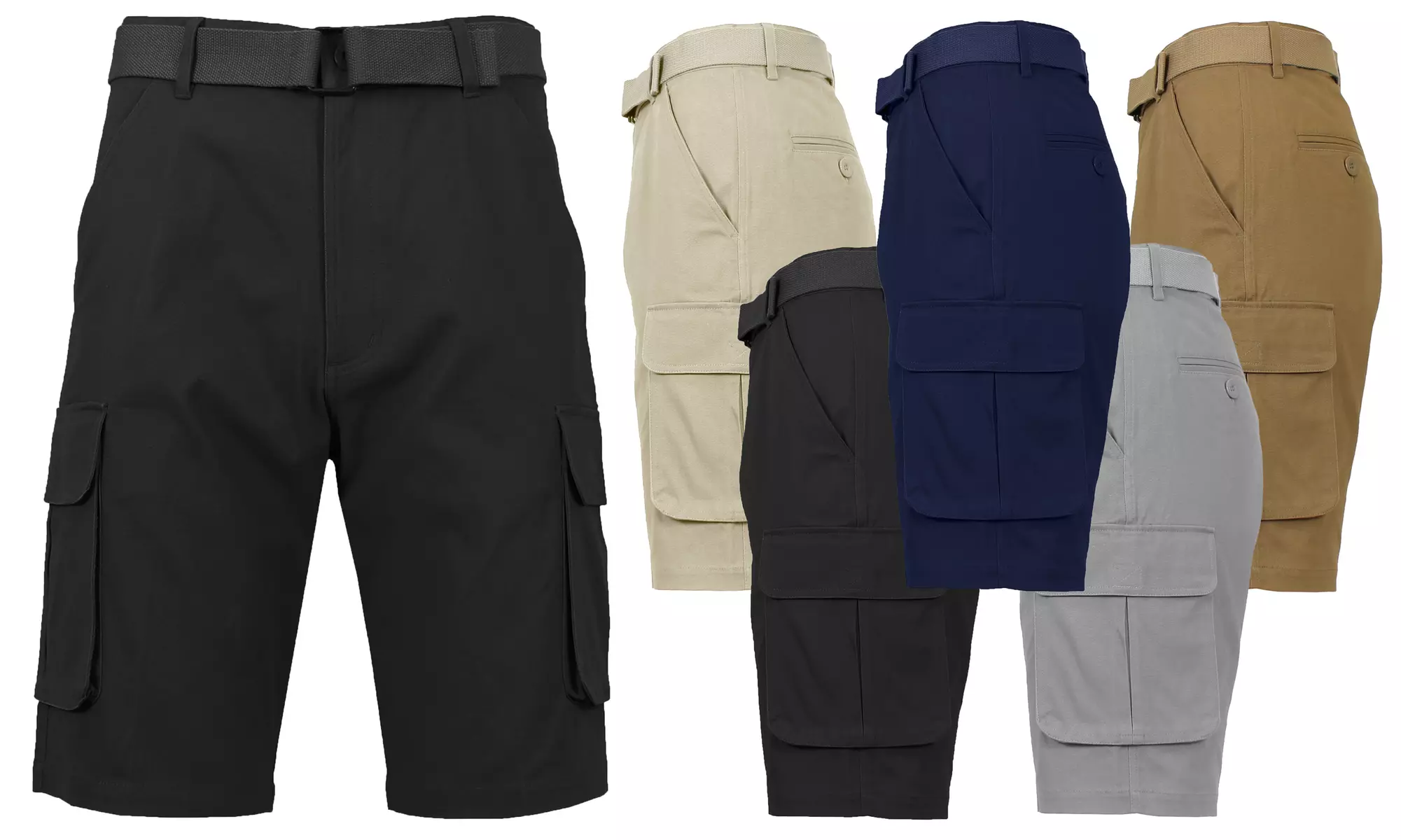 Men's Cotton Flex Stretch Cargo Shorts With Belt (Sizes, 30 & 32) - Primary Image