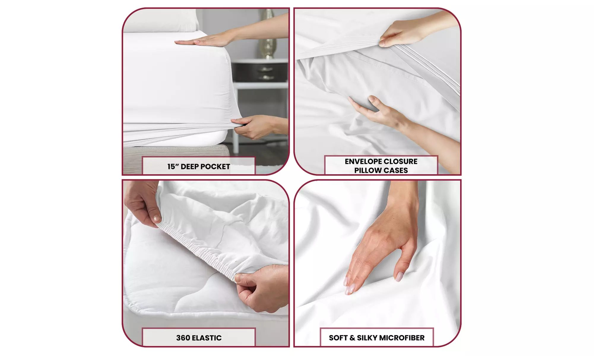 Lux Decor 4Pc Deep Pocket Sheet Set With Embroidered Pillowcases & Giftable Bag