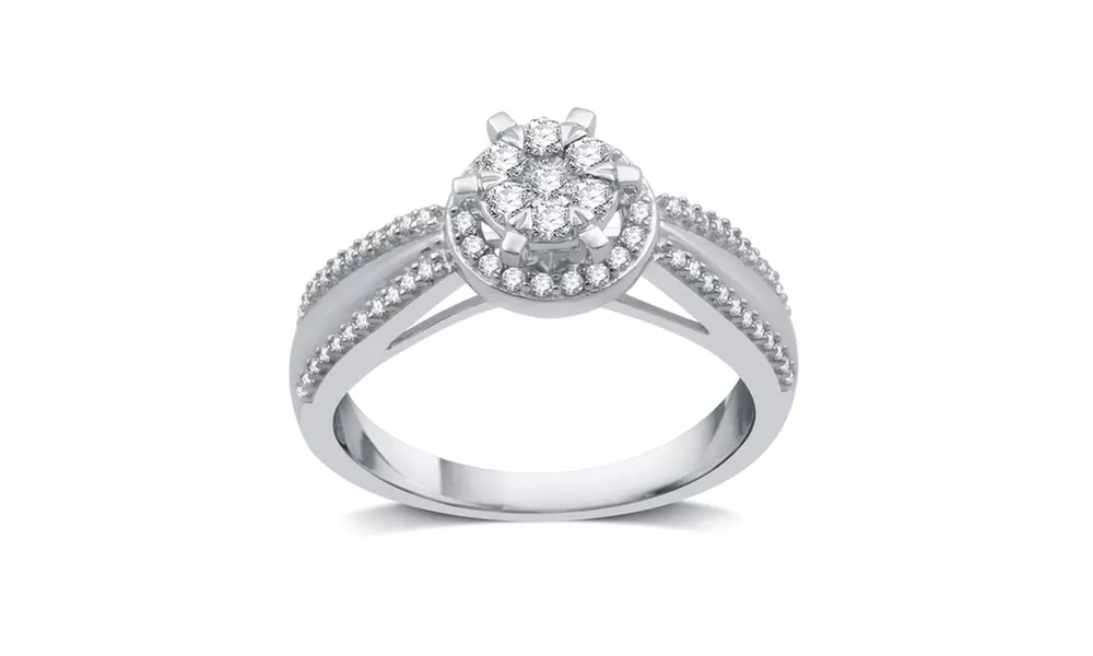 3/8 CTTW Diamond Blossom Frame Engagement Ring in Sterling Silver By DeCarat - Primary Image