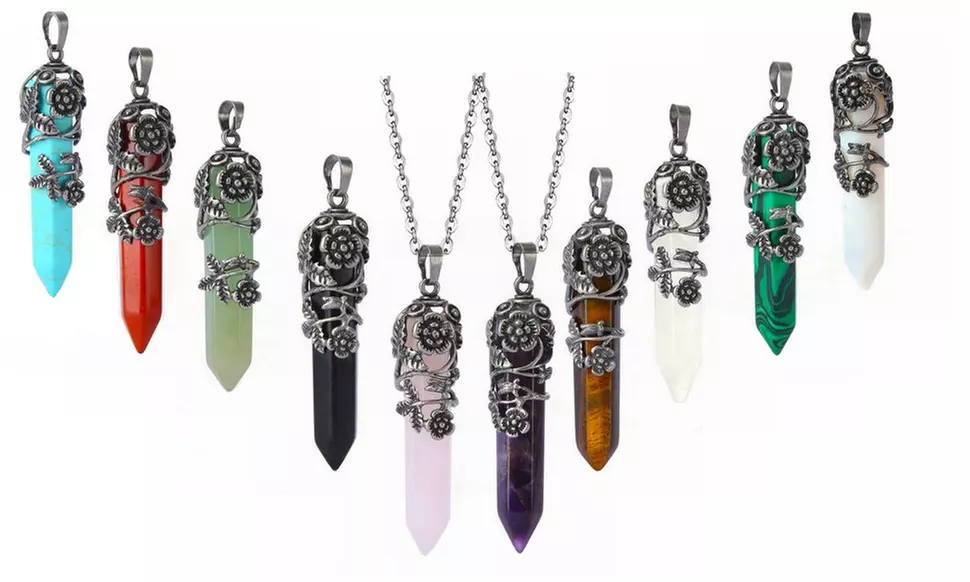 Healing Crystal Wrapped Pointed Natural Quartz Stone Necklace Pendant
