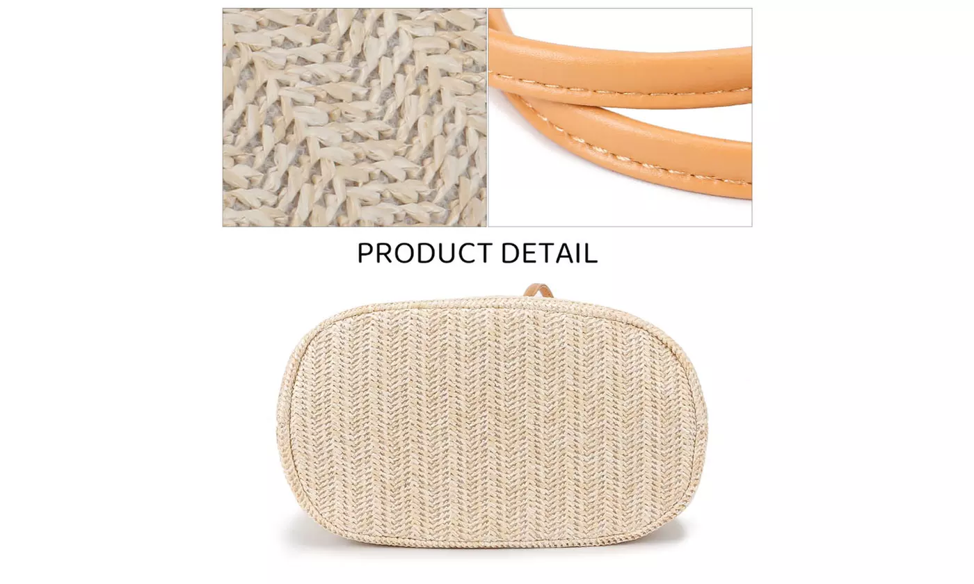 Women Woven Handbag Summer Beach Tote Straw Bag Square Rattan Shoulder Bag