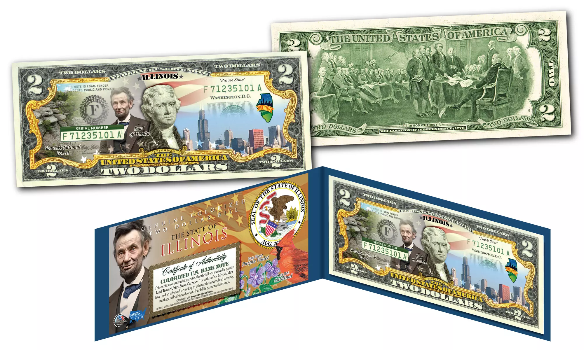 Official Genuine Legal Tender U.S. 2 Dollar Bills Honoring America's 50 States 
