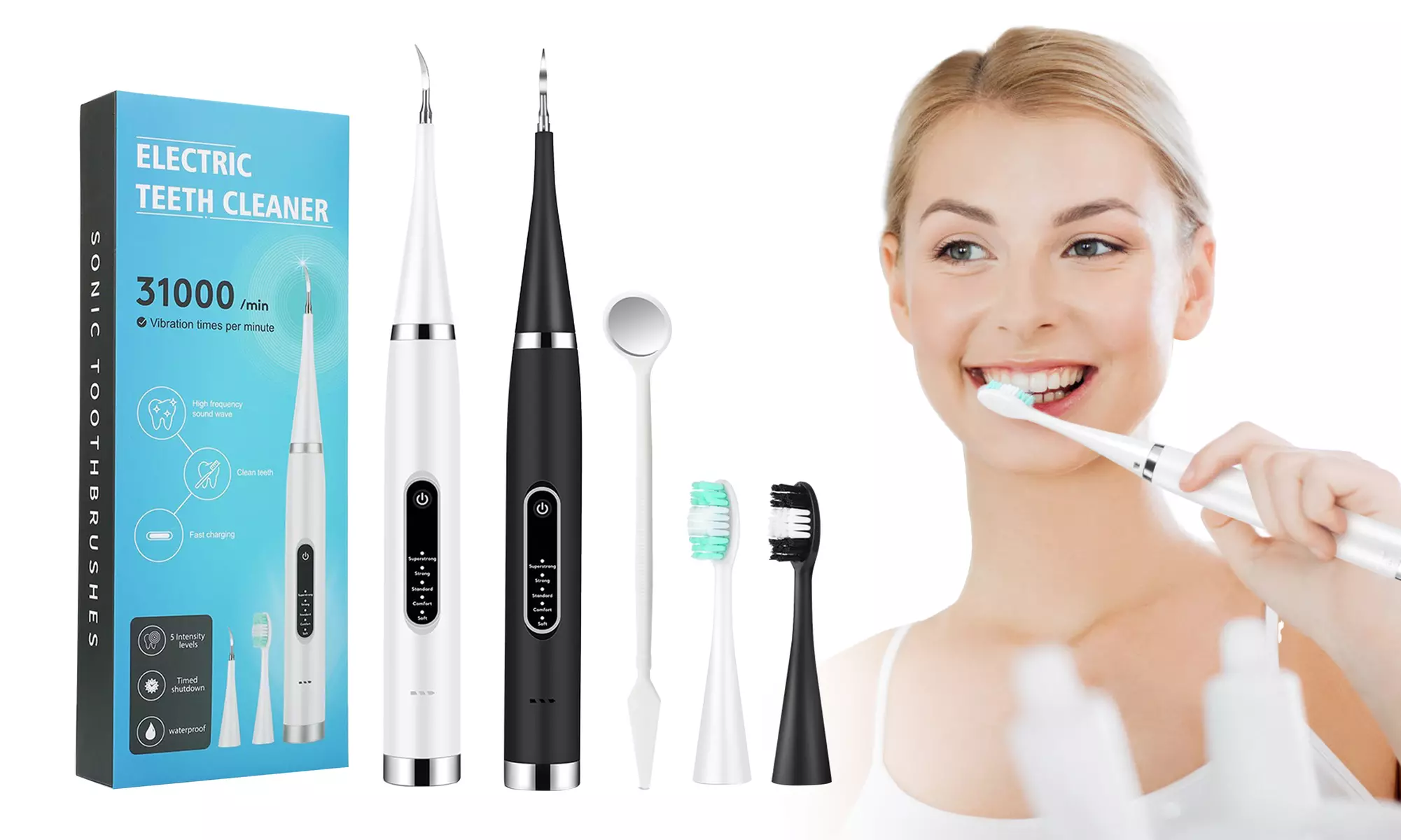 Ultrasonic Electric Dental Scaler 2-in-1 Plaque Remover 5 Modes Cleaning Kit - Primary Image
