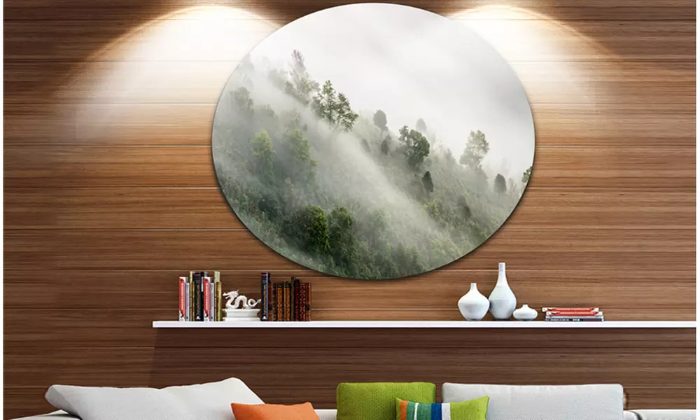 Mystical Foggy Mountain Slope' Ultra Vibrant Landscape Oversized Circle Wall Art - Primary Image