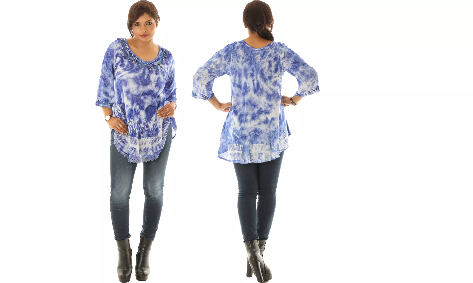 Women's Tie-Dye Embroidered Blouse Top (Also In Plus Size)