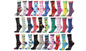 30 Pairs Value Pack Frenchic Women's Fun Patterned Crew Socks