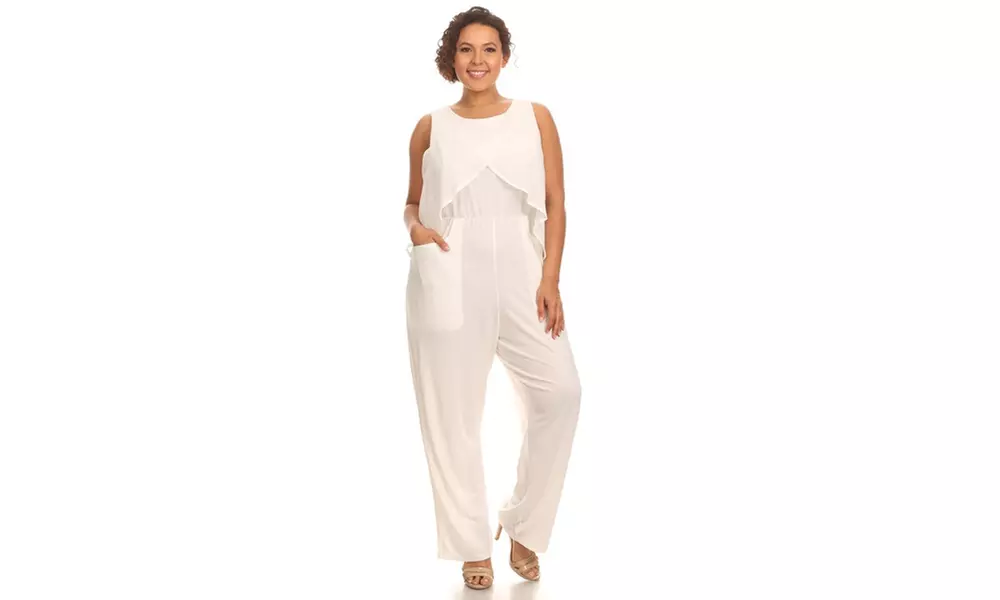 Xehar Women's Plus Size Sleeveless Long White Jumpsuit - Primary Image