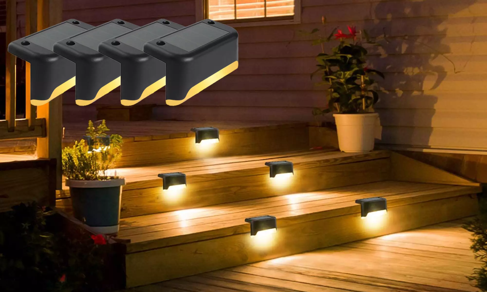 4 Pcs Solar Deck Lights Waterproof Led Solar Lamp for Outdoor Stairs Step Fences - Primary Image