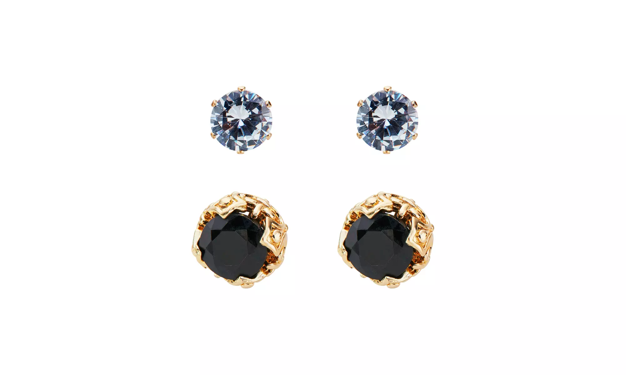 American Exchange Men's 2 Piece One Size Alloy Gold/Black Stud Earring Set - Primary Image