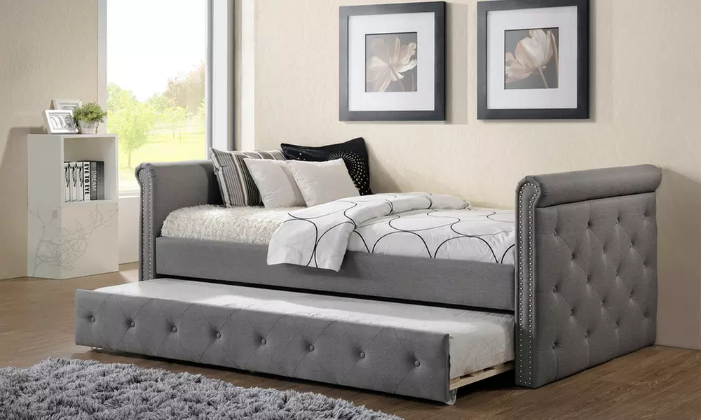 Swanson Fabric Tufted Daybed with roll-out Trundle Guest Bed - Primary Image