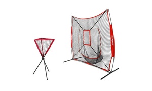 Portable 7x7' Baseball Practice Net Strike Zone Plus Portable Batting Ball Caddy